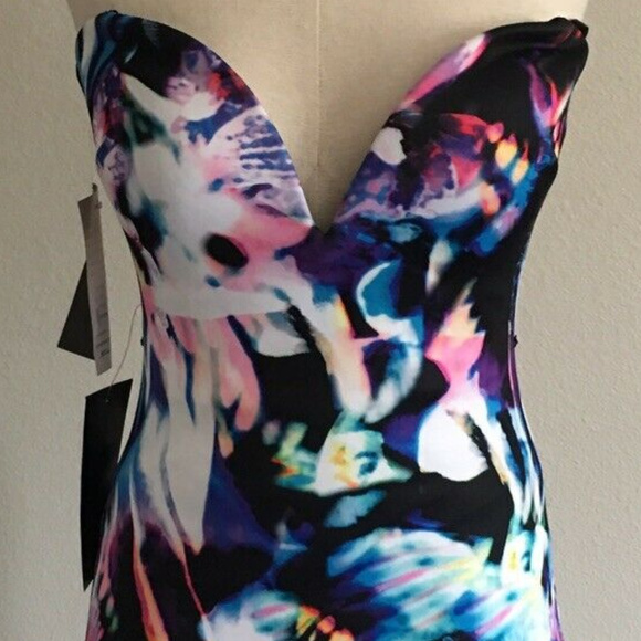 💋 Bebe Floral Print Bodycon Strapless Dress 10 RARE 💋 - Picture 5 of 8